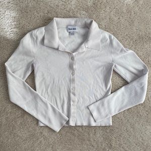 aritzia sunday best collared button up knit top